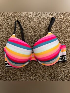 PINK Victoria's Secret Bright Multi-Color Striped Push-Up Bra